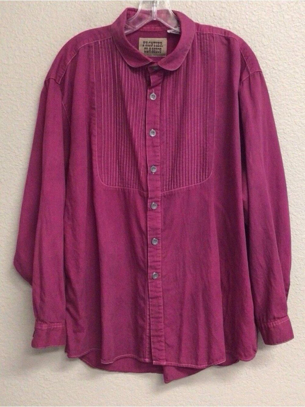 Frontier Classics Shirt Mens Size XL Red Bib Full Button Pintuck Pleated